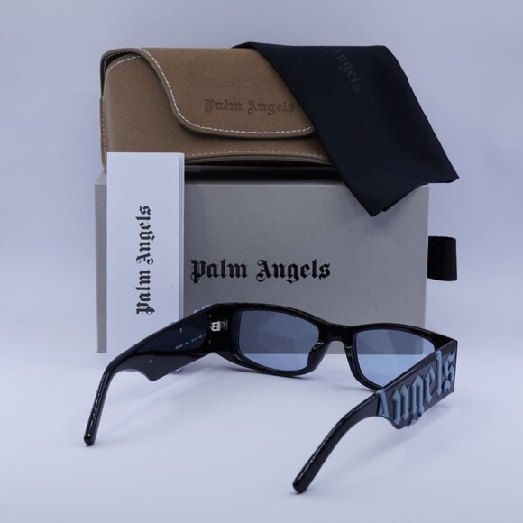 Palm Angels PERI007 ANGEL 1040 Sunglasses Black Rectangle Frame, Blue Lenses - Picture 9 of 9